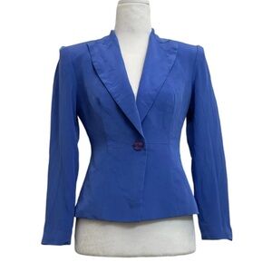 Hugo Buscati 100% Silk Cropped Cornflower Blue Single Button Blazer Jacket